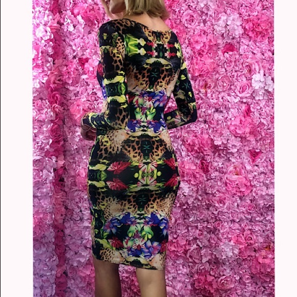 TopShop Tropical Long Sleeve Cocktail Dress - Picture 3 of 5